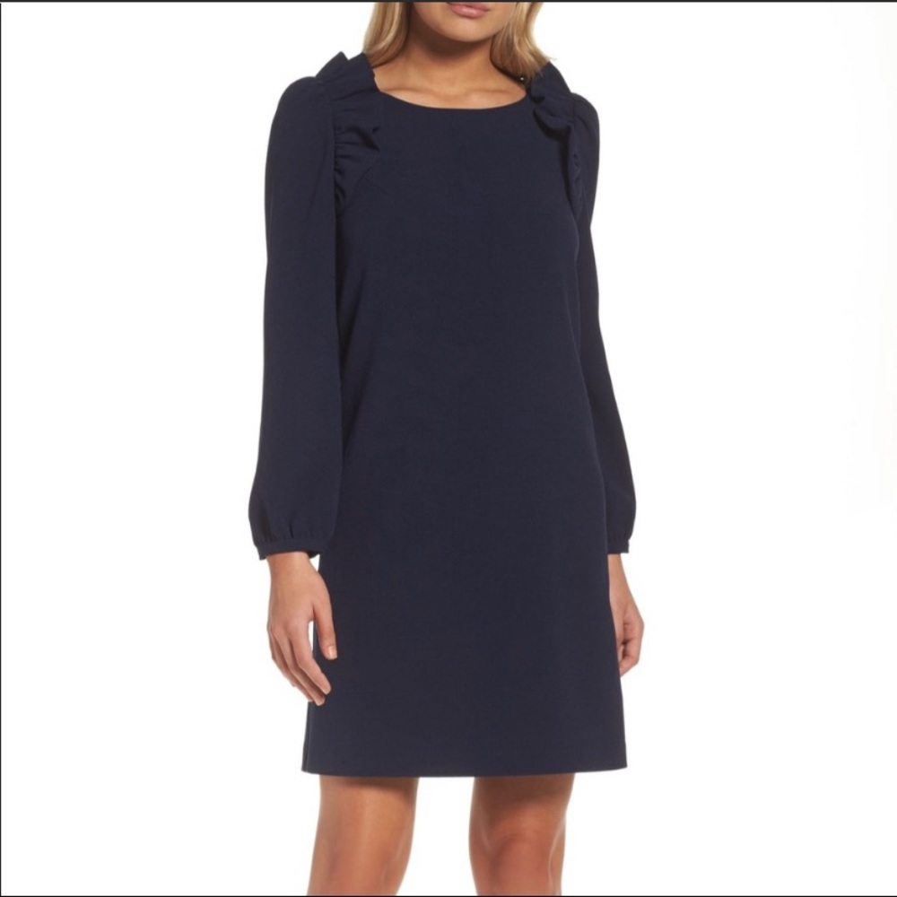 Chelsea28 Ruffle Long Sleeve Navy Shift Dress Size 10